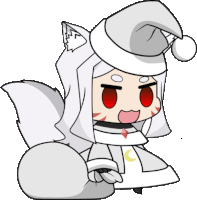 a cartoon drawing of a white cat wearing a santa hat