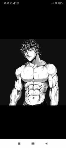 a black and white drawing of a muscular man without a shirt