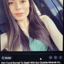 a picture of a woman in a car with the caption man found burned to death with gun outside miranda co