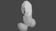 a 3d model of a penis with two eggs in front of it on a gray background