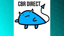 a blue devil with horns and a tail is on a white background with the words cbr direct above it