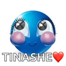 a blue smiley face says tinashe with a red heart behind it