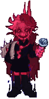 a pixel art drawing of a demon with a microphone