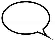 a black and white speech bubble with a pointed tip on a white background