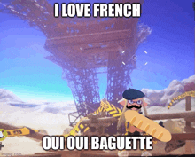 a video game character holding a baguette with the words i love french oui oui baguette