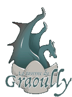 a logo for la taverne du grouilly with a dragon in an egg