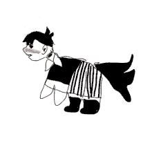 a black and white drawing of a person dressed as a cat .