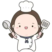 a cartoon illustration of a chef holding a spatula and ladle