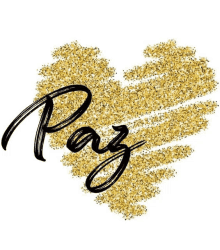 a gold heart with the word paz written in black