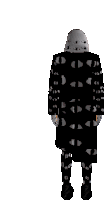 a pixel art of a person wearing a hooded jacket