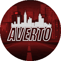 a red circle with a city skyline and the word averto on it