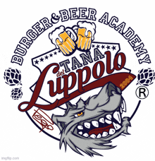 a logo for burger and beer academy with a wolf