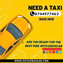 an advertisement for a taxi that says need a taxi on it