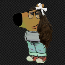 a cartoon character with glasses and a bow on her head