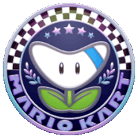 a logo for mario kart with a flower in the middle