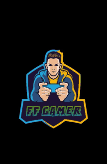 a cartoon of a man holding a video game controller and the words ff gamer below him