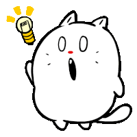 a cartoon cat with a surprised look on its face and a light bulb above it .