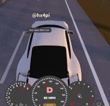 a screenshot of a car with a speedometer that shows 83 mph