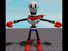 papyrus from undertale is a skeleton with boxing gloves and red boots .