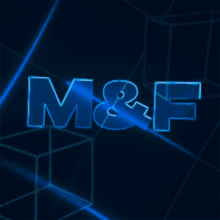 the letters m and f are glowing brightly on a dark blue background