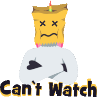 a cartoon character with a paper bag on his head and the words " can 't watch " on the bottom