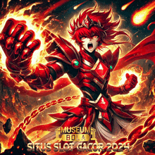 a poster for situs slot gacor shows a cartoon character in red armor