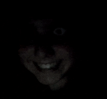 a close up of a person 's face in the dark .