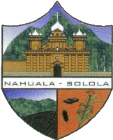 a coat of arms for nahuala solola shows a building and a bug