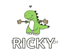 a cartoon of a dinosaur holding a stick with the words i love ricky much