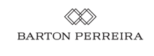 a black and white logo for barton perreira with a geometric design