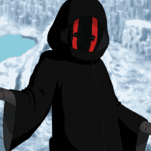 a cartoon character wearing a black hooded cloak