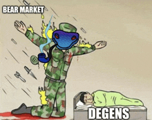 a cartoon of a man in a military uniform with a pipe and the words bear market degens