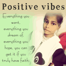 a picture of a girl with the words positive vibes on it