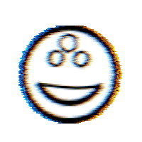 a glitch effect of a smiley face with the number 8 in the center