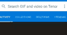 a blue screen with a search bar that says search gif and video on tenor .