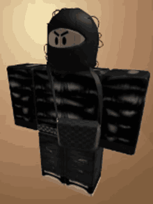 a roblox character wearing a black mask and a black purse