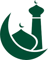 a green silhouette of a mosque with a crescent moon in the background