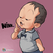 a cartoon of a baby with the word ninn written on the bottom