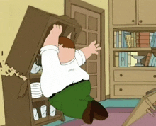 a cartoon of peter griffin holding a piece of wood in his hands