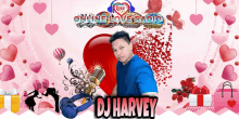 a dj named dj harvey stands in front of a pink background