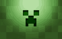 a green minecraft creeper face on a green checkered background