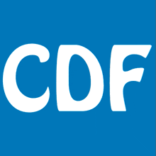 a blue background with the letters cdf in white