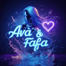 a neon sign that says ava & fafa with a heart in the background