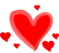 a large red heart surrounded by smaller red hearts on a white background