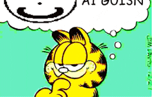 a cartoon of garfield with a thought bubble above his head