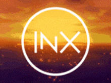 a logo for inx with a sunset background