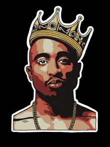 a sticker of a man wearing a crown and chains