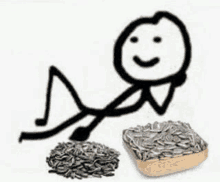 a stick figure is sitting next to a pile of sunflower seeds .