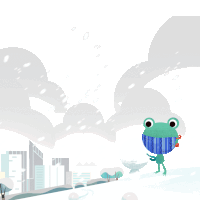 an illustration of a frog wearing a scarf standing in the snow