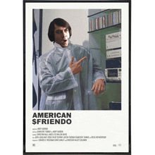 a poster for the movie american $ friendo shows a man pointing